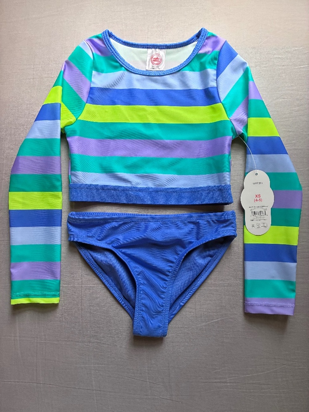 NEW wonder nation Girls Blue Multi-Stripe Long-Sleeve Rashguard Set